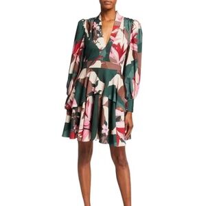 One 33 Social Green Tropical Floral Blouson-Sleeve Tiered Dress 6